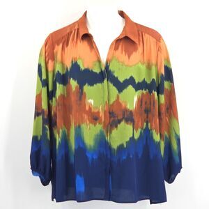 Investments Button Up Shirt Womens Size 3X Watercolor Lagenlook Lagom Work Artsy
